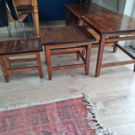 Nest of 3 walnut tables
