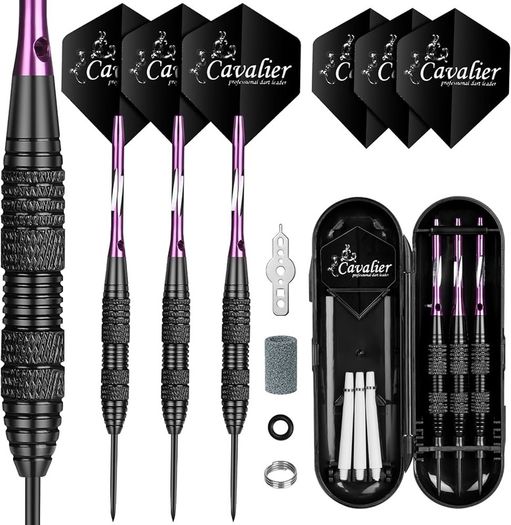 FREE P&P Steel Darts Set, Professional 23g Darts Tip with Non-Slip Stainless Steel Shaft, Poly Flights, PVC Shafts, Dart Sharpener, Rubber Rings, Flight Protecter, with Gift Box