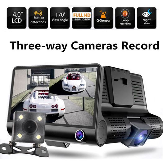 3x Camera Front Back and Inside 4" HD 1080P 170 WDR Car DVR Dual Lens Camera Video Recorder Rearview Dash Cam Taxi Van Mini