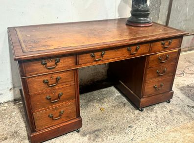 Vintage mahogany pedestal desk with leather top