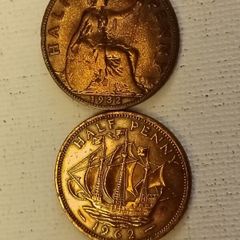 Twentyeight English Half Penny Coins 1907 to 1967