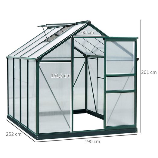 Clear Polycarbonate Greenhouse Large Walk-In Green House Aluminium Frame w/ Slide Door (6 x 8ft)