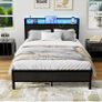 Double Bed Frame with LED Lights/Charging Station,4ft6 Metal Platform Bed Frame with Storage Headboard/Mattress Foundation/Metal Slat Support/No Box Spring Needed,Under-bed Storage,Black Bed Image 8