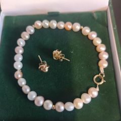 9ct earrings and 9ct pearl bracelet