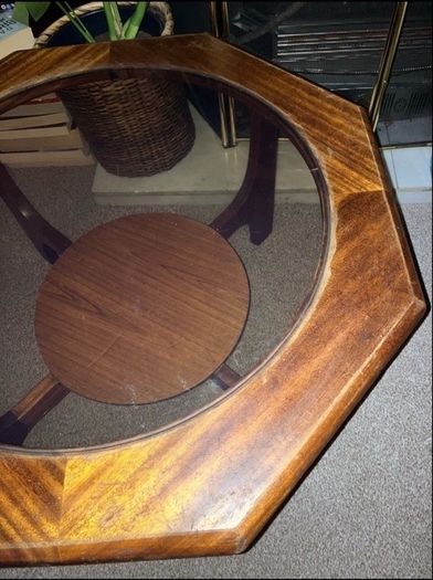 Mid Century Octagonal Coffee Table with Glass Top