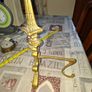 Solid Brass Gothic or Renaissance Revival Fire Dog, architectural finial at the top spearhead or spire Image 2