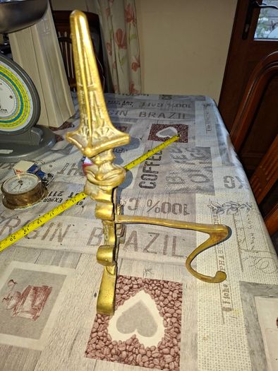 Solid Brass Gothic or Renaissance Revival Fire Dog, architectural finial at the top spearhead or spire