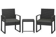 Rattan Bistro Set, 3-piece Garden Furniture Set with 2 Garden Chairs, Coffee Table, Removable Cushions Dark Gray