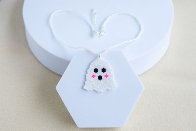 Handmade Beaded Cute Ghost Necklace