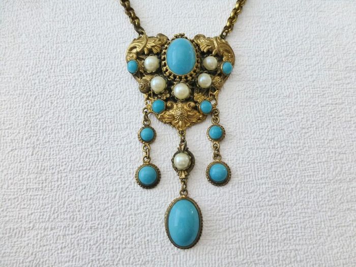 1930s Art Deco Vintage Victorian Art Nouveau Brass Necklace