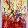 Large 2001 Crimson Abstract Expressionist Painting - Signed C.A. Clayton (Ballymena Frame) Image 7