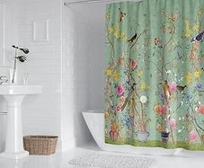 Shower Curtain Green Mould Proof Resistant Waterproof Bird Floral Bathroom Curtains with 12 hooks Quick-Drying Weighted 180x180cm (71x71Inch) Polyester Shower Curtains for Bathroom Wet Room Tub