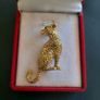 Cheetah Brooch Jaguar Bange Pin Gold Tone Green Eyes Cat Family Broach Jungle Jewellery Image 2