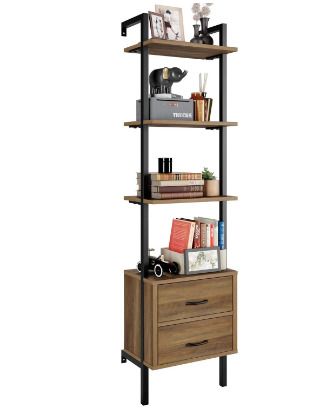 BRAND NEW Industrial 4Tier Ladder Shelf Bookshelf Wall Mounted Storage Rack &Fabric Drawer