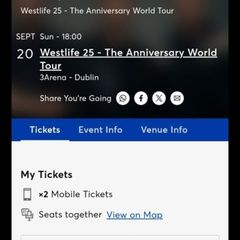 2 westlife aisle seats sunday 20th