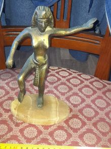 Very Old Bronze or Brass Cleopatra Dancing Figurine on a Marble Base