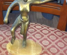 Very Old Bronze or Brass Cleopatra Dancing Figurine on a Marble Base