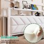 4ft6 Floating Double Bed Frame Upholstered Platform Bed with Storage Shelf Headboard,Charging Station/LED Lights,Metal Slat Support/Noise Free,No Box Spring Needed,135x190 Double Size,White Image 7