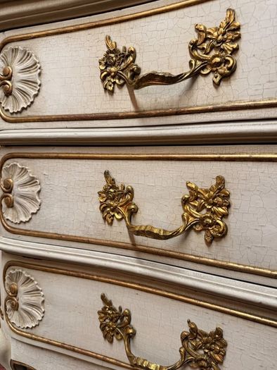 Exquisite Early 20th C. French Serpentine Commode with Gilded Detailing