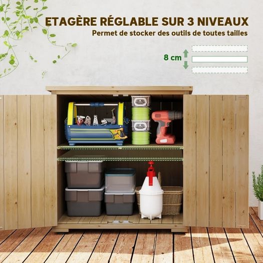 Wooden garden storage cabinet, Double Door, adjustable shelf and bitumen roof, pine wood
