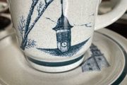 Noritake Stoneware Japan Blue and White Colonial Times Pattern Afternoon Tea Cups and Plates