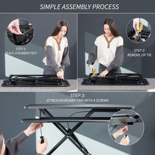 91 cm Desk Converter K Series Height Adjustable Sit to Stand Riser Dual Monitor and Laptop Workstation with Wide Keyboard Tray White DESK-V036KW