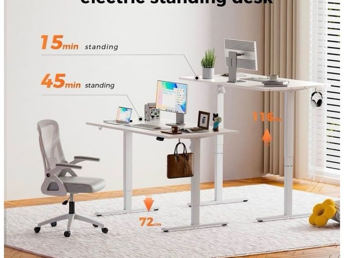 Height-Adjustable Electric Desk, 140x80 cm Sit-Stand Office Desk, Computer Desk