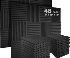 FREE SHIPPING 48 Pack Charcoal Acoustic Panels Studio Foam Wedges Fireproof Soundproof Padding Wall Panels 2.5 X 30 X 30cm/1" X 12" X 12"