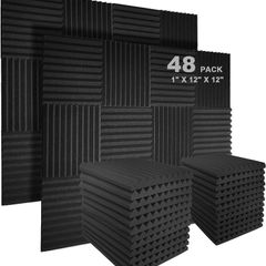 FREE SHIPPING 48 Pack Charcoal Acoustic Panels Studio Foam Wedges Fireproof Soundproof Padding Wall Panels 2.5 X 30 X 30cm/1" X 12" X 12"