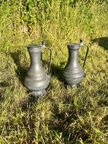 Vintage Pewter Claret Jugs Pair
