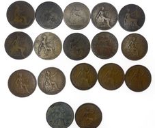 Victorian & George V One Penny Coin Collection - 17 Coins