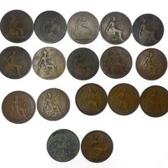 Victorian & George V One Penny Coin Collection - 17 Coins