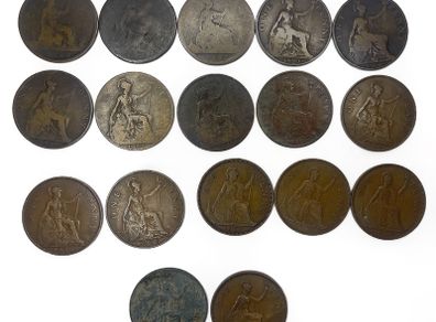 Victorian & George V One Penny Coin Collection - 17 Coins
