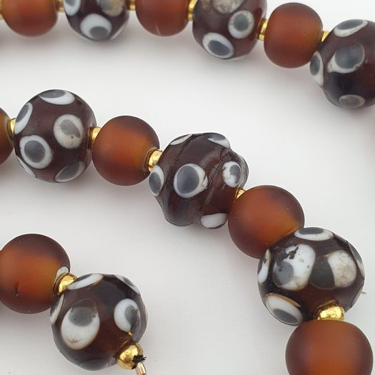 Antique Venetian African Style Skunk Eyes & Brown Glass Beads Necklace