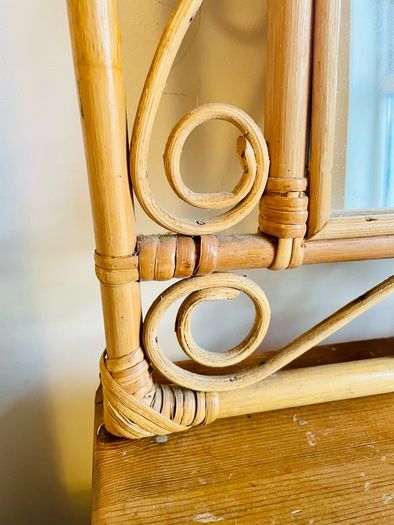 Vintage 1970s Bamboo Rattan Wall Mirror French Riviera Boho