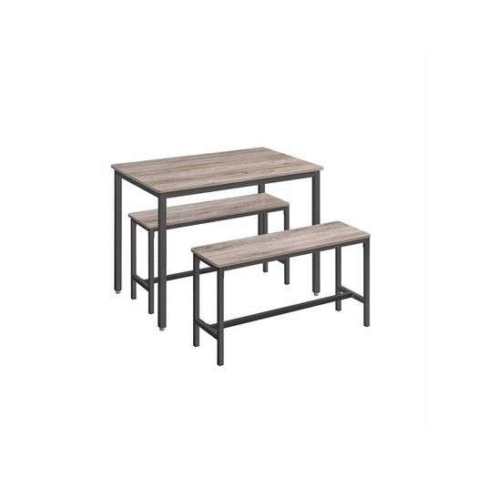 Dining Table Kitchen Table Set 110 x 70 x 75 cm with 2 Benches 97 x 30 x 50 cm Metal Frame Kitchen Living Room Dining Room Industrial Design