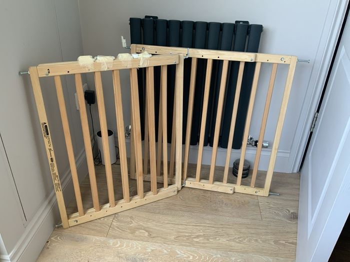 2 x Natural Wooden Stair gates & fixings