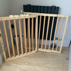 2 x Natural Wooden Stair gates & fixings