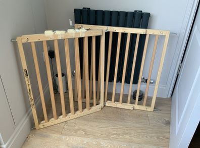 2 x Natural Wooden Stair gates & fixings