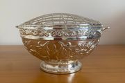 Vintage Silver-Plated Rose Bowl Centerpiece with Wire Grid