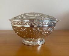 Vintage Silver-Plated Rose Bowl Centerpiece with Wire Grid