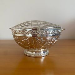 Vintage Silver-Plated Rose Bowl Centerpiece with Wire Grid