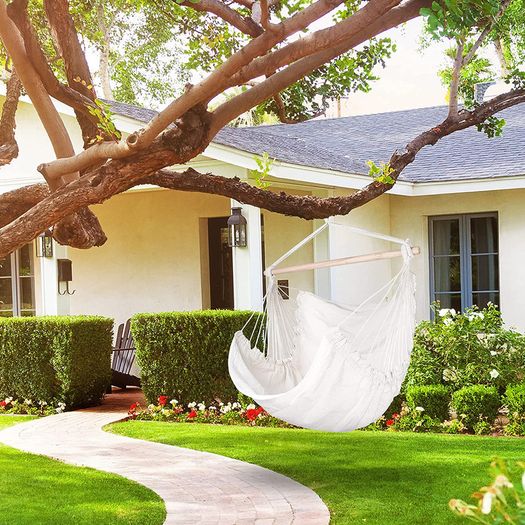 _Hanging Chair, Hanging Seat with 2 Removable Cushions, Hammock Chair with Thick Rope, Washable Hanging Swing for Children & Adults, Maximum Load 150 kg for Bedroom in Patio Garden