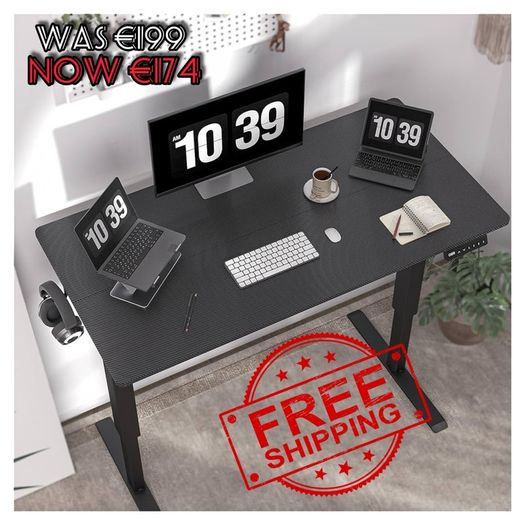 NEW SALE | Height Adjustable Electric Standing Desk - 100x60 cm Stand Up Table Desk Thick Splice Board, Smart Control Panel 3 Memory Heights, Anti-Collision System, Sit Stand Desk for Home Office