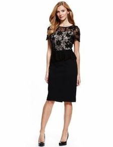 Embroidered lace black dress UK10-12