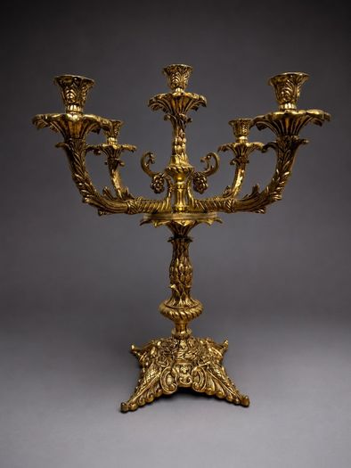 Exquisite Antique 5 Branch French Brass Candelabra