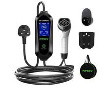 Ev Charger Cable Type 2 to 3 Pin UK Plug 5M, 3KW 13A with Adjustable Current, Includes UI Display Screen, Storage Bag & Wall Mount