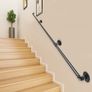 Pipe Stair Handrail, 9FT Staircase Handrail, 440LBS Load Capacity Carbon Steel Pipe Handrail, Industrial Pipe Handrail with Wall Mount Support, Round Corner Wall Handrailings for Indoor, Outdoor (FREE SHIPPING) Image 5