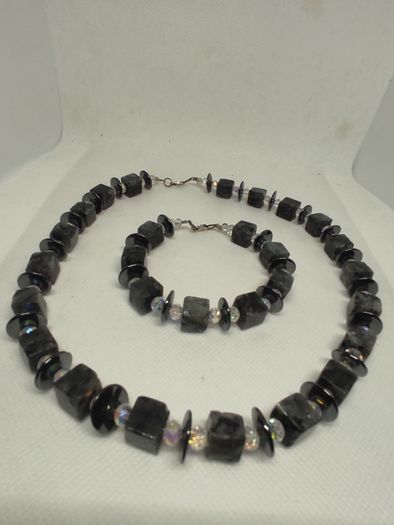 Gemstone necklace and bracelet sterling silver clasps matching set