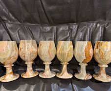 6 Hand Carved Natural Afghanistan Jade Goblet.